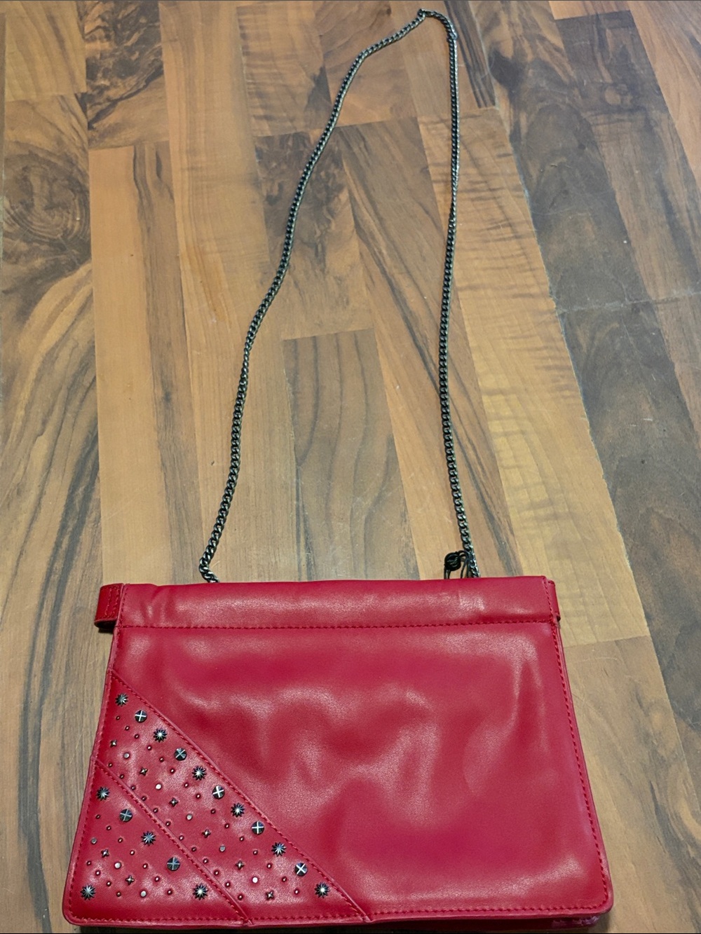 Sam Edelman Red Studded Leather Crossbody with Chain Strap